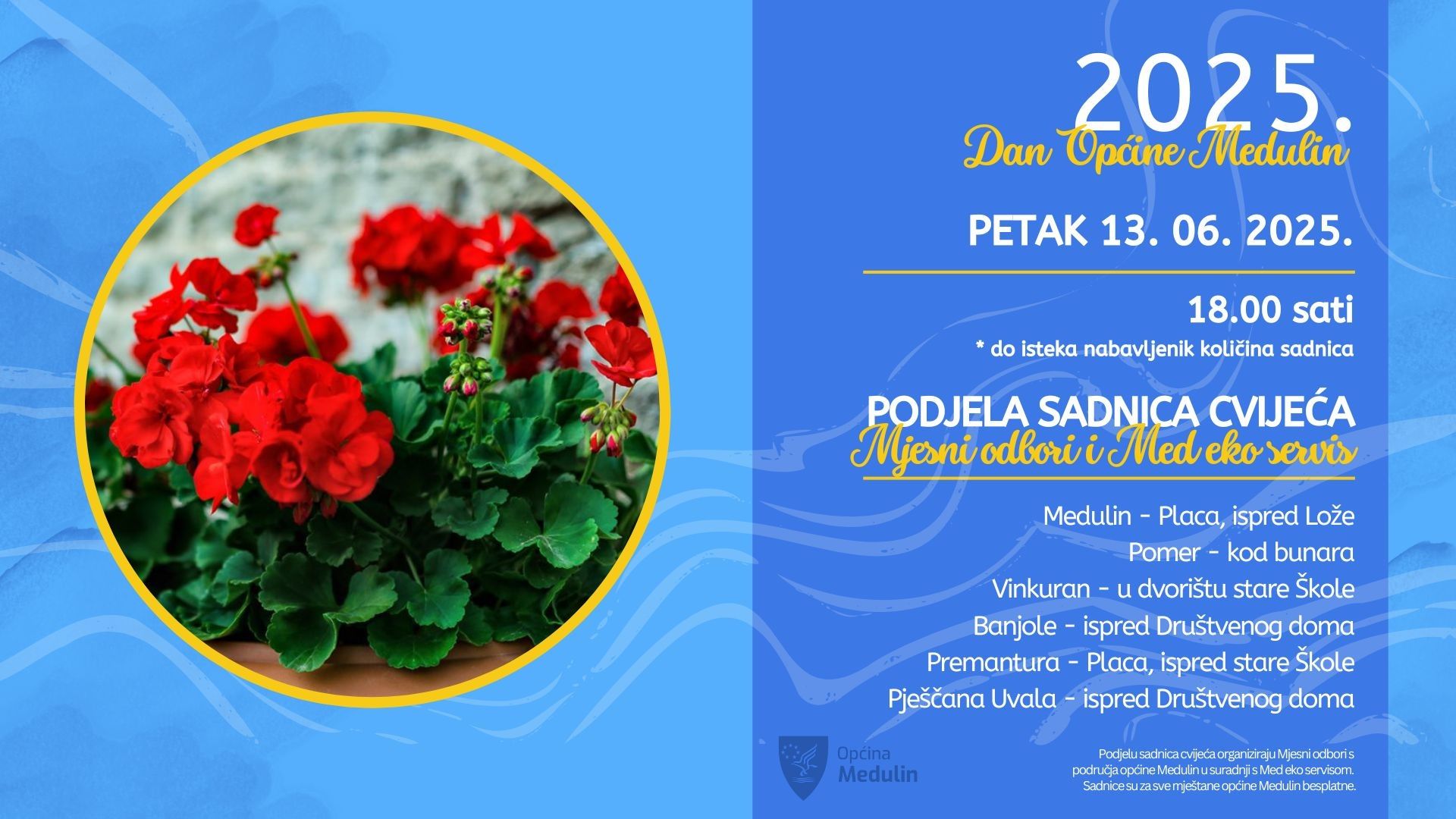 Podjela sadnica cvijeća mještanima u sklopu obilježavanja Dana Općine Medulin – petak, 13.06.2025. u 18 sati